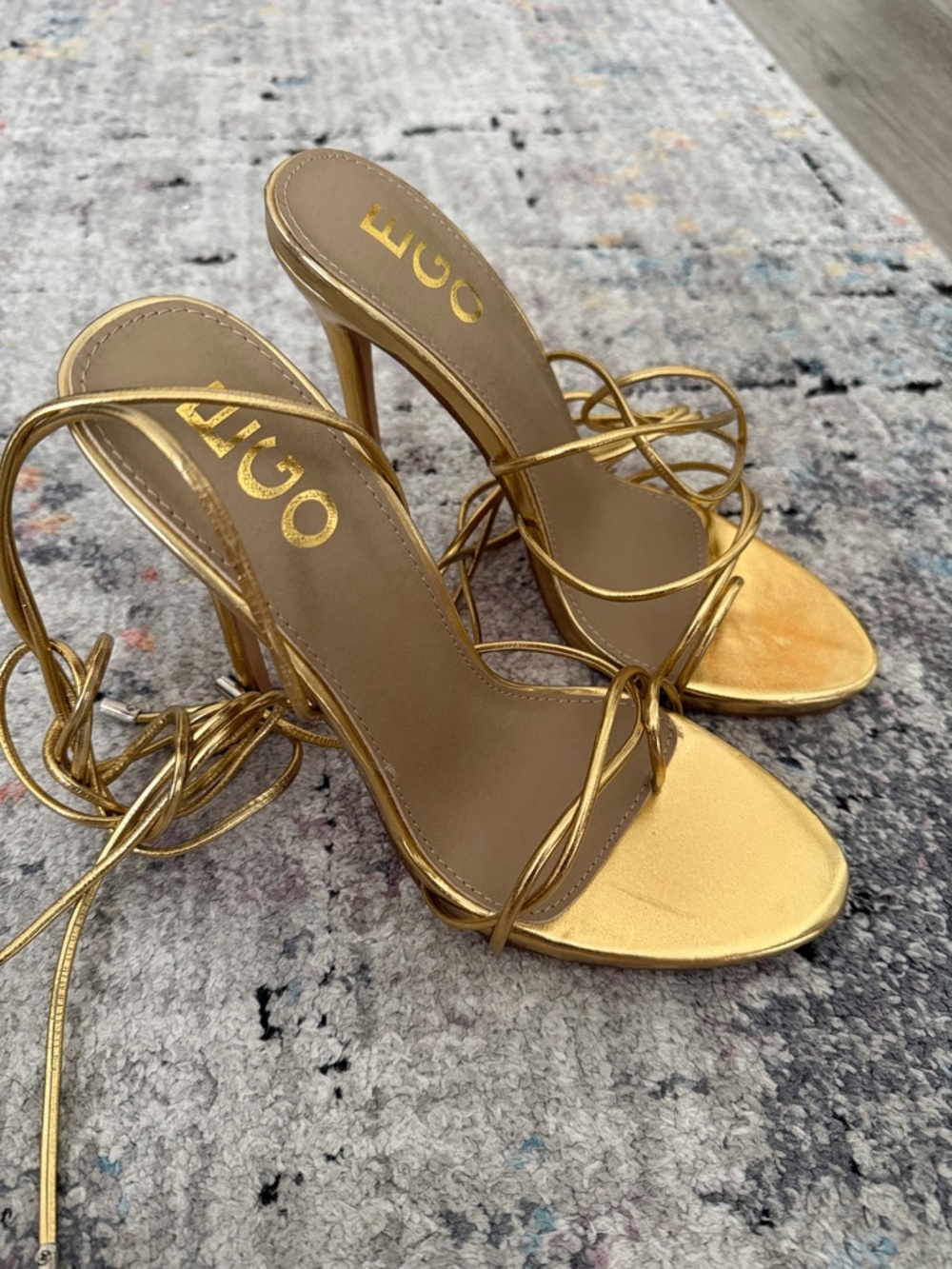 EGO elegant minimalist Gold Lace-Up Stiletto Sandals-size 6 NEW
